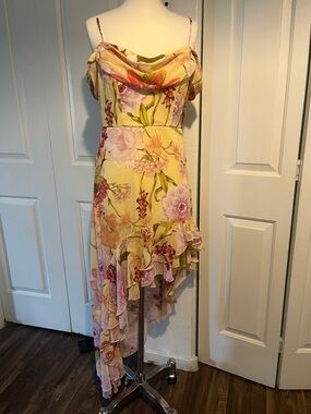 CITY VIBE. Sunlit Yellow Floral High-Low Ruffle Dress